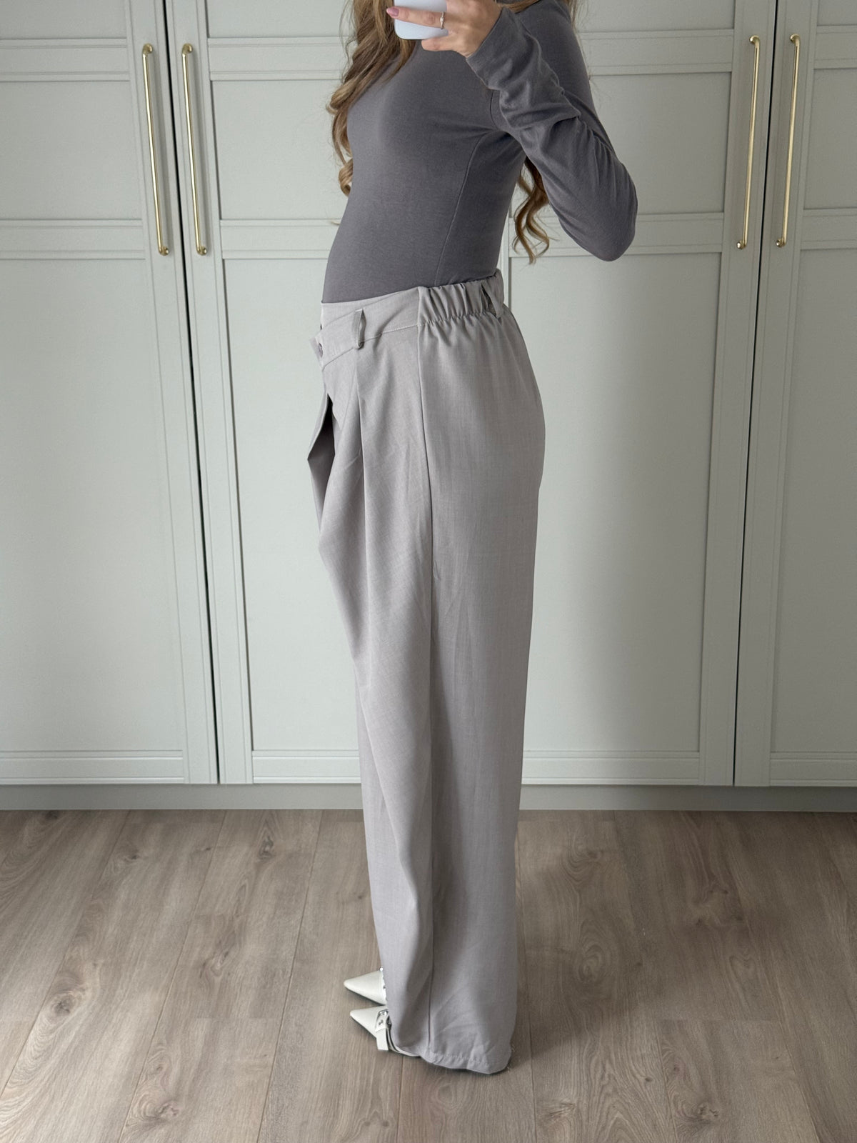 Wide leg pantalon - lichtgrijs