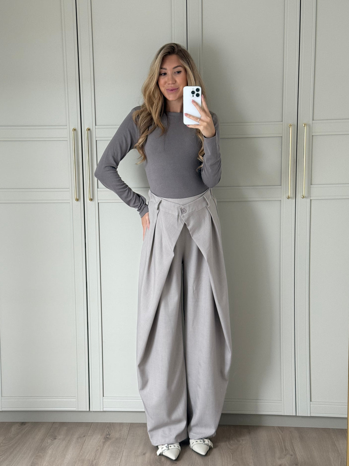 Wide leg pantalon - lichtgrijs